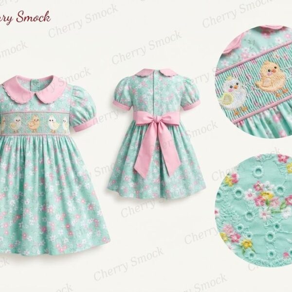 Cherrysmock Easter Girls Hand-Smocked Dress – UK Collection #G11 (CS-UK-EASTER-G11)