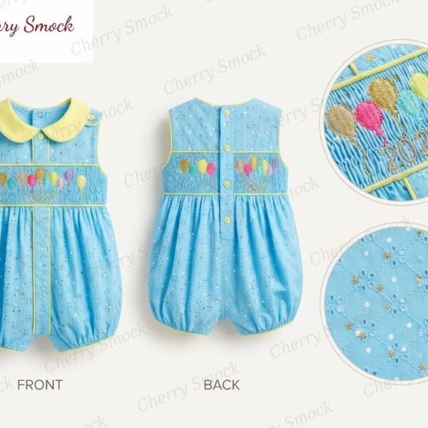 Cherrysmock New Year Boys Hand-Smocked Romper Set – UK Collection #B02 (CS-UK-NEWYEAR-B02)