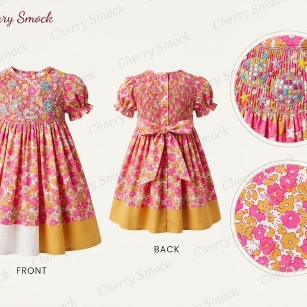 Cherrysmock New Year Girls Hand-Smocked Dress – UK Collection #G01 (CS-UK-NEWYEAR-G01)