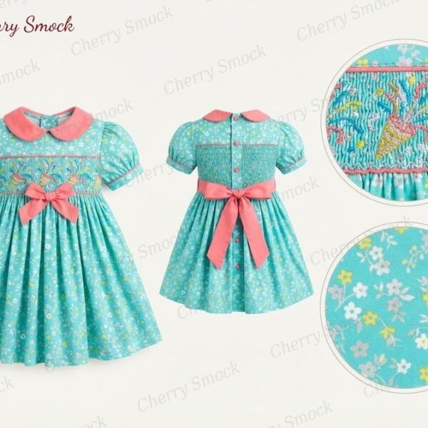 Cherrysmock New Year Girls Hand-Smocked Dress – UK Collection #G02 (CS-UK-NEWYEAR-G02)