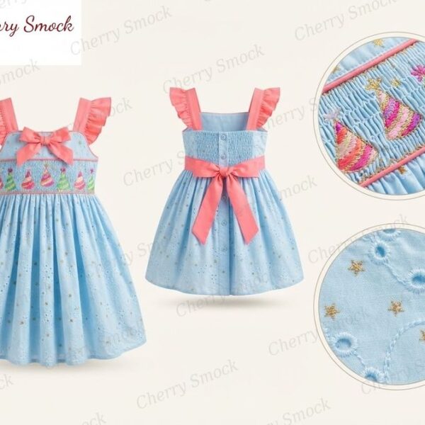 Cherrysmock New Year Girls Hand-Smocked Dress – UK Collection #G04 (CS-UK-NEWYEAR-G04)