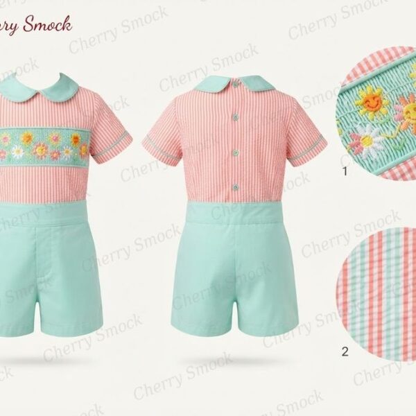 Cherrysmock Spring Boys Hand-Smocked Romper Set – UK Collection #B05 (CS-UK-SPRING-B05)