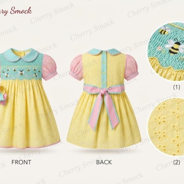 Cherrysmock Spring Girls Hand-Smocked Dress – UK Collection #G02 (CS-UK-SPRING-G02)