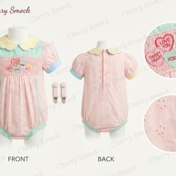 Cherrysmock Valentine’s Day Boys Hand-Smocked Romper Set – UK Collection #B01 (CS-UK-VALENTINE-B01)