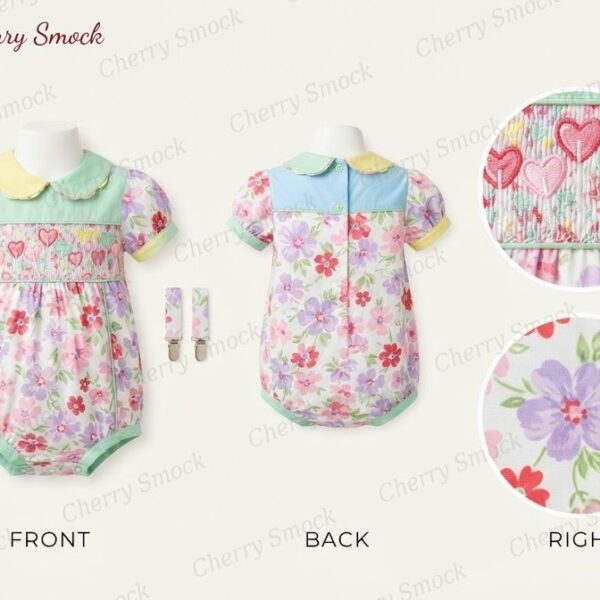 Cherrysmock Valentine’s Day Boys Hand-Smocked Romper Set – UK Collection #B02 (CS-UK-VALENTINE-B02)