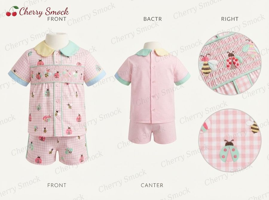 Cherrysmock Valentine's Day Boys Hand-Smocked Romper Set – UK Collection #B04 (CS-UK-VALENTINE-B04)