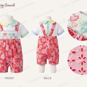 Cherrysmock Valentine’s Day Boys Hand-Smocked Romper Set – UK Collection #B05 (CS-UK-VALENTINE-B05)