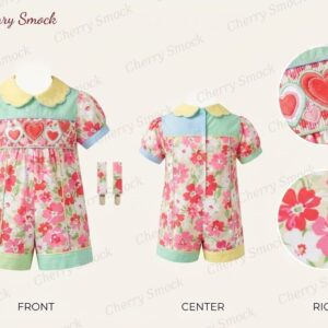 Cherrysmock Valentine’s Day Boys Hand-Smocked Romper Set – UK Collection #B06 (CS-UK-VALENTINE-B06)