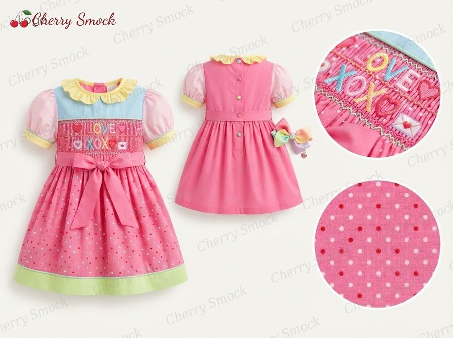 Cherrysmock Valentine's Day Girls Hand-Smocked Dress – UK Collection #G02 (CS-UK-VALENTINE-G02)