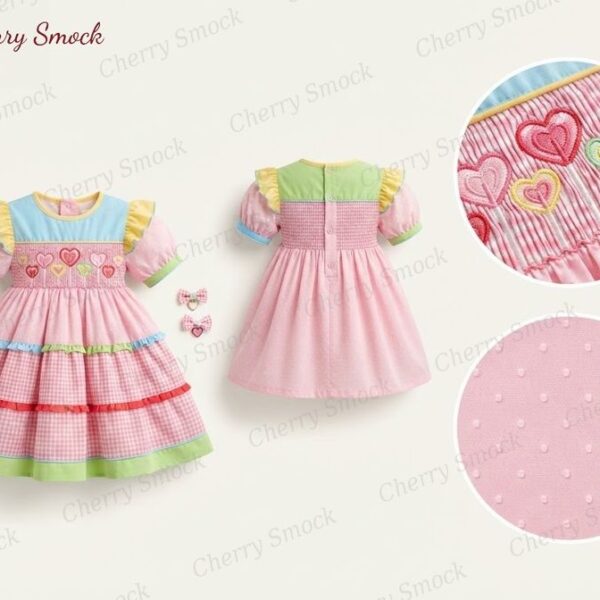 Cherrysmock Valentine’s Day Girls Hand-Smocked Dress – UK Collection #G05 (CS-UK-VALENTINE-G05)