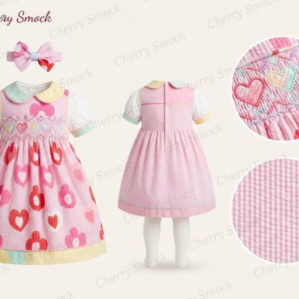 Cherrysmock Valentine’s Day Girls Hand-Smocked Dress – UK Collection #G08 (CS-UK-VALENTINE-G08)