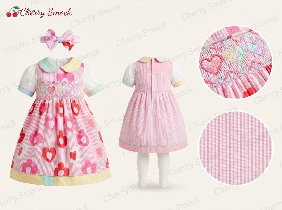 Cherrysmock Valentine's Day Girls Hand-Smocked Dress – UK Collection #G08 (CS-UK-VALENTINE-G08)