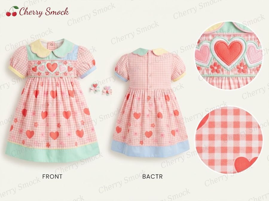 Cherrysmock Valentine's Day Girls Hand-Smocked Dress – UK Collection #G09 (CS-UK-VALENTINE-G09)