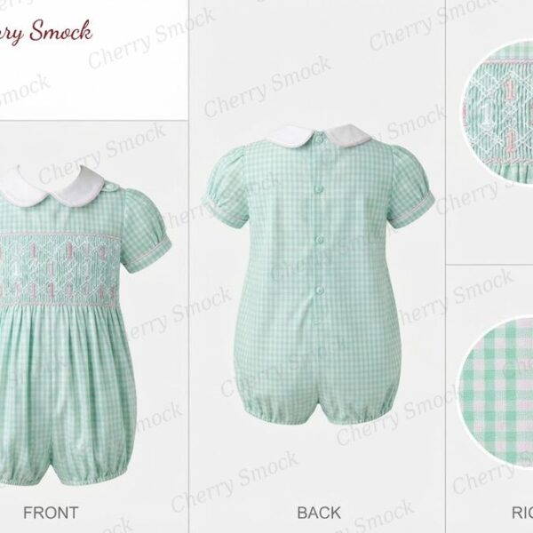 Cherrysmock Birthday Boys Hand-Smocked Romper Set – UK Heritage Collection #B01 (CS-UK2-BDAY-B01)