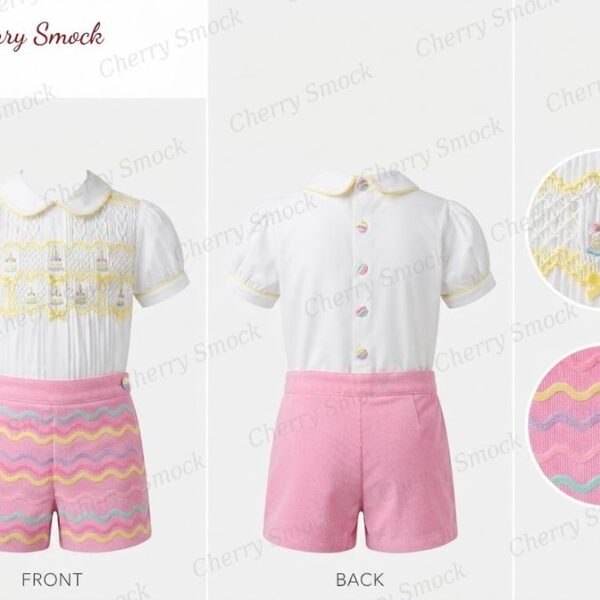 Cherrysmock Birthday Boys Hand-Smocked Romper Set – UK Heritage Collection #B02 (CS-UK2-BDAY-B02)