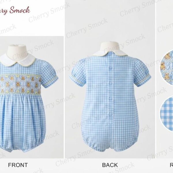 Cherrysmock Birthday Boys Hand-Smocked Romper Set – UK Heritage Collection #B04 (CS-UK2-BDAY-B04)