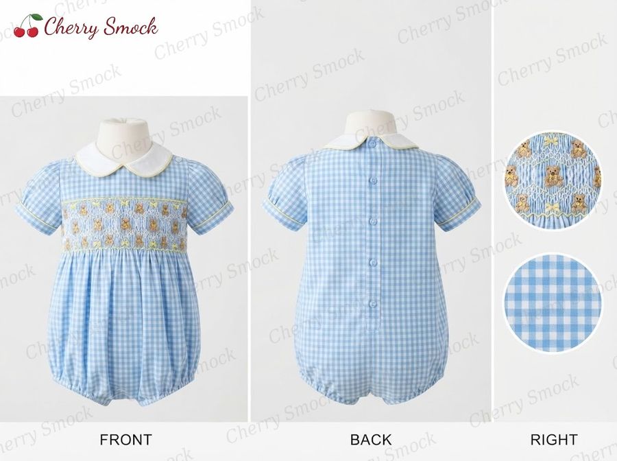 Cherrysmock Birthday Boys Hand-Smocked Romper Set – UK Heritage Collection #B04 (CS-UK2-BDAY-B04)