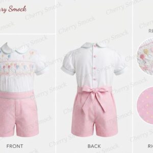 Cherrysmock Birthday Boys Hand-Smocked Romper Set – UK Heritage Collection #B05 (CS-UK2-BDAY-B05)