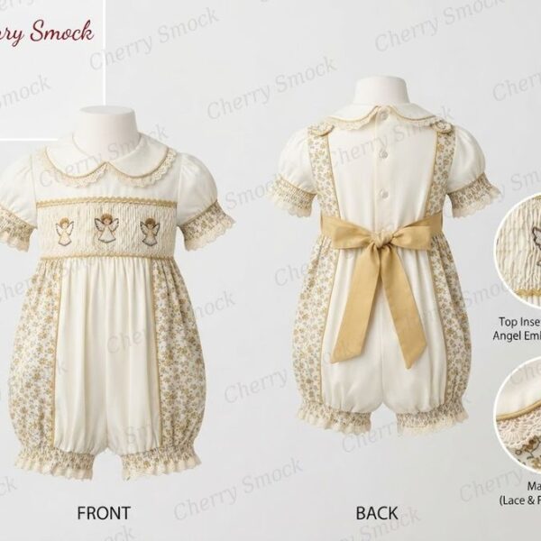 Cherrysmock Christening & Baptism Boys Hand-Smocked Romper Set – UK Heritage Collection #B01 (CS-UK2-CHRISTENING-B01)