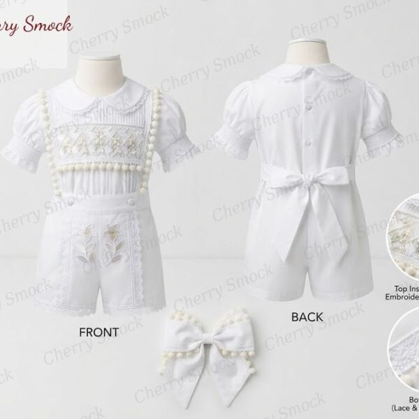 Cherrysmock Christening & Baptism Boys Hand-Smocked Romper Set – UK Heritage Collection #B02 (CS-UK2-CHRISTENING-B02)