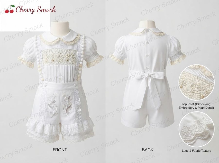 Cherrysmock Christening & Baptism Boys Hand-Smocked Romper Set – UK Heritage Collection #B04 (CS-UK2-CHRISTENING-B04)
