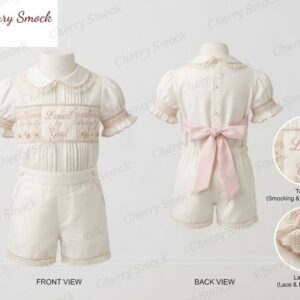 Cherrysmock Christening & Baptism Boys Hand-Smocked Romper Set – UK Heritage Collection #B05 (CS-UK2-CHRISTENING-B05)