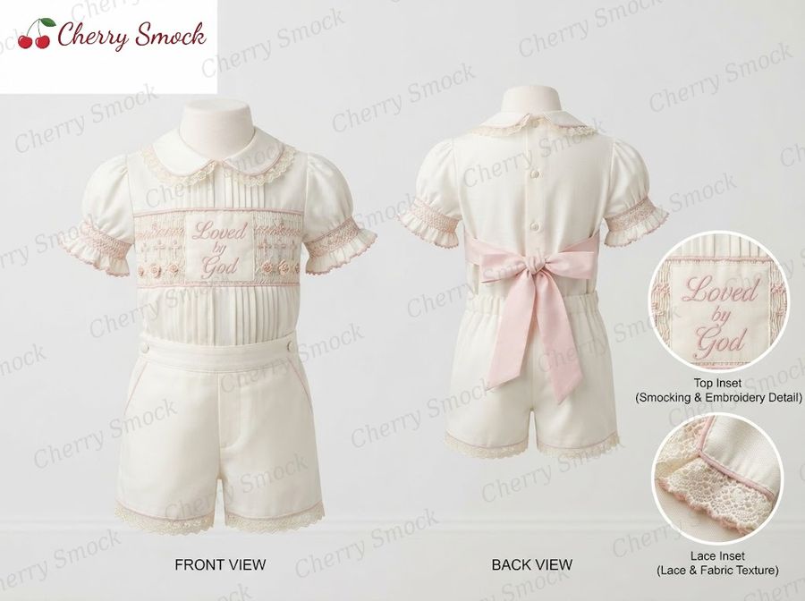 Cherrysmock Christening & Baptism Boys Hand-Smocked Romper Set – UK Heritage Collection #B05 (CS-UK2-CHRISTENING-B05)