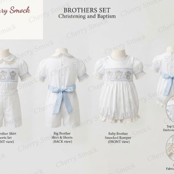 Cherrysmock Christening & Baptism Boys Hand-Smocked Romper Set – UK Heritage Collection #B06 (CS-UK2-CHRISTENING-B06)