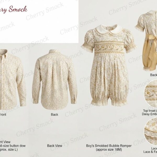 Cherrysmock Christening & Baptism Boys Hand-Smocked Romper Set – UK Heritage Collection #B07 (CS-UK2-CHRISTENING-B07)