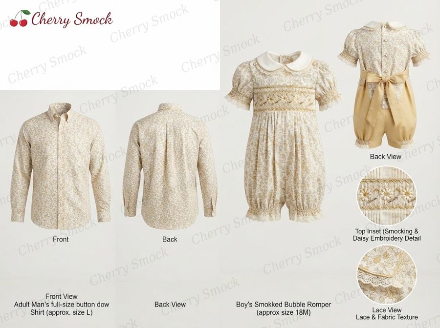 Cherrysmock Christening & Baptism Boys Hand-Smocked Romper Set – UK Heritage Collection #B07 (CS-UK2-CHRISTENING-B07)