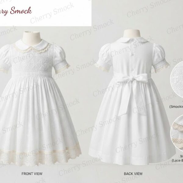 Cherrysmock Christening & Baptism Girls Hand-Smocked Dress – UK Heritage Collection #G01 (CS-UK2-CHRISTENING-G01)