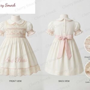 Cherrysmock Christening & Baptism Girls Hand-Smocked Dress – UK Heritage Collection #G02 (CS-UK2-CHRISTENING-G02)