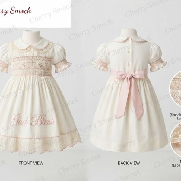 Cherrysmock Christening & Baptism Girls Hand-Smocked Dress – UK Heritage Collection #G02 (CS-UK2-CHRISTENING-G02)