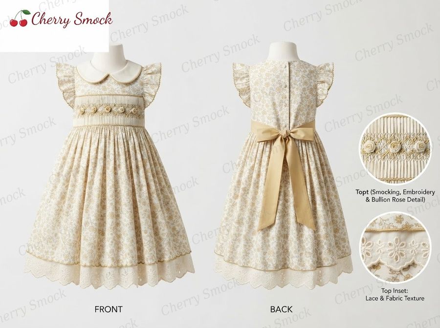 Cherrysmock Christening & Baptism Girls Hand-Smocked Dress – UK Heritage Collection #G04 (CS-UK2-CHRISTENING-G04)