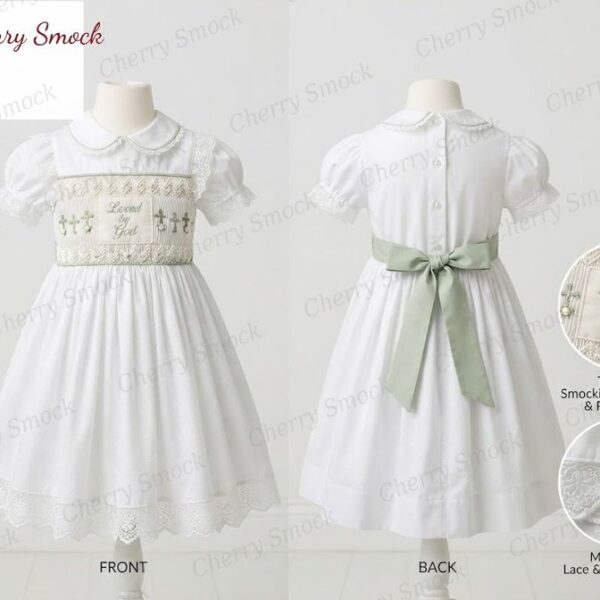 Cherrysmock Christening & Baptism Girls Hand-Smocked Dress – UK Heritage Collection #G05 (CS-UK2-CHRISTENING-G05)