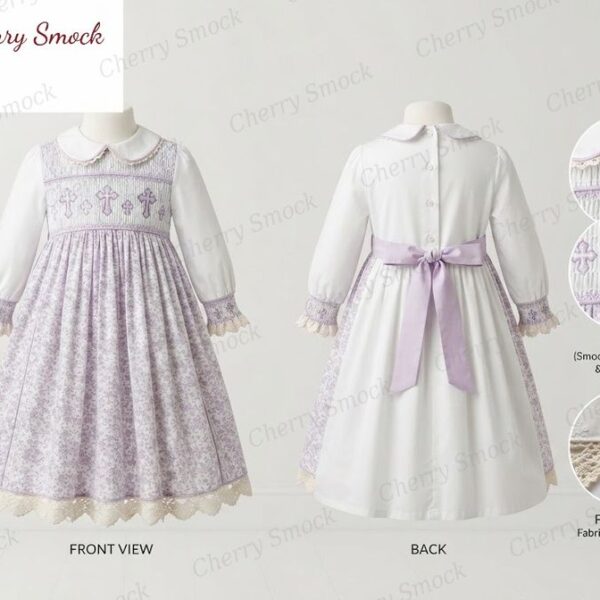 Cherrysmock Christening & Baptism Girls Hand-Smocked Dress – UK Heritage Collection #G06 (CS-UK2-CHRISTENING-G06)