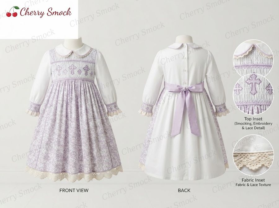 Cherrysmock Christening & Baptism Girls Hand-Smocked Dress – UK Heritage Collection #G06 (CS-UK2-CHRISTENING-G06)