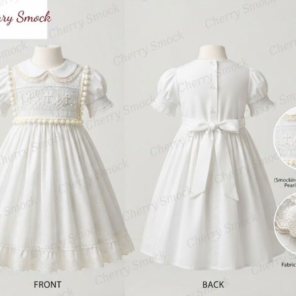 Cherrysmock Christening & Baptism Girls Hand-Smocked Dress – UK Heritage Collection #G07 (CS-UK2-CHRISTENING-G07)