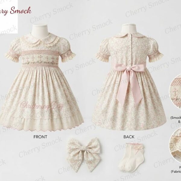 Cherrysmock Christening & Baptism Girls Hand-Smocked Dress – UK Heritage Collection #G08 (CS-UK2-CHRISTENING-G08)