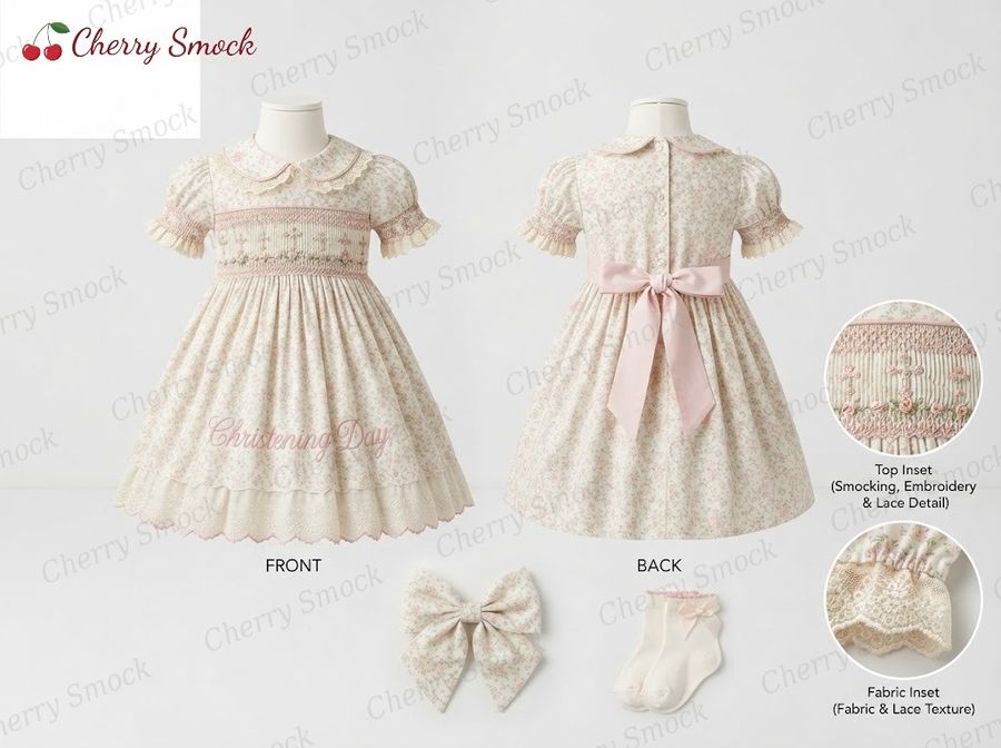Cherrysmock Christening & Baptism Girls Hand-Smocked Dress – UK Heritage Collection #G08 (CS-UK2-CHRISTENING-G08)