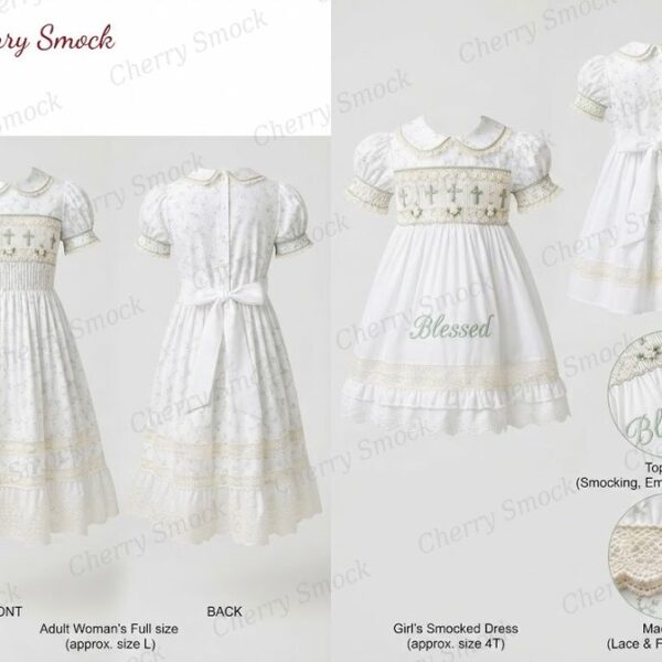 Cherrysmock Christening & Baptism Girls Hand-Smocked Dress – UK Heritage Collection #G11 (CS-UK2-CHRISTENING-G11)