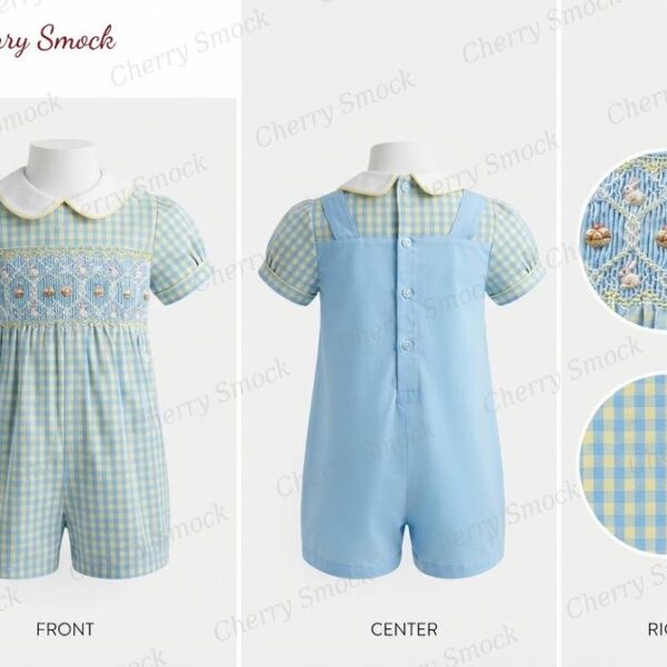 Cherrysmock Easter Boys Hand-Smocked Romper Set – UK Heritage Collection #B01 (CS-UK2-EASTER-B01)