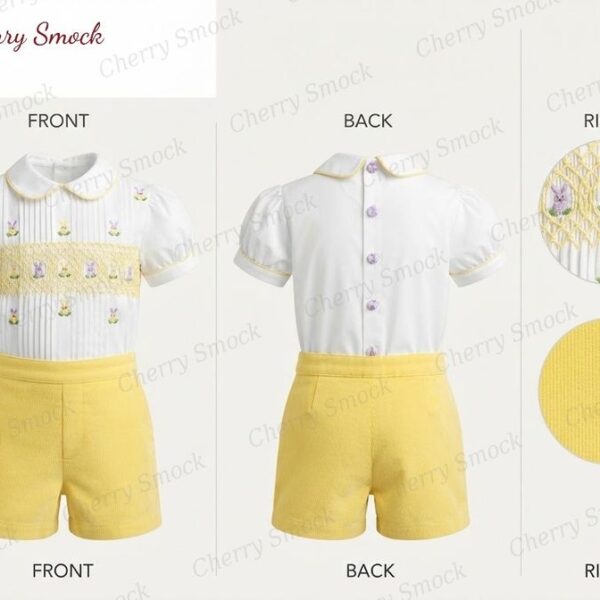 Cherrysmock Easter Boys Hand-Smocked Romper Set – UK Heritage Collection #B02 (CS-UK2-EASTER-B02)
