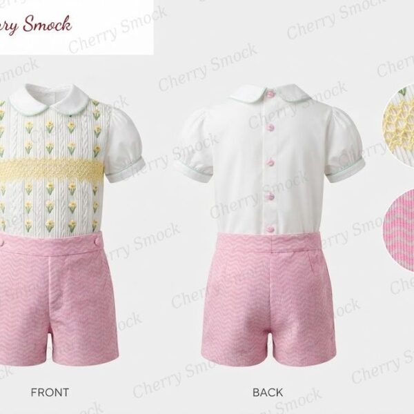Cherrysmock Easter Boys Hand-Smocked Romper Set – UK Heritage Collection #B05 (CS-UK2-EASTER-B05)