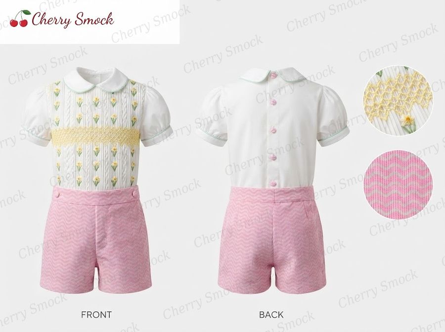 Cherrysmock Easter Boys Hand-Smocked Romper Set – UK Heritage Collection #B05 (CS-UK2-EASTER-B05)