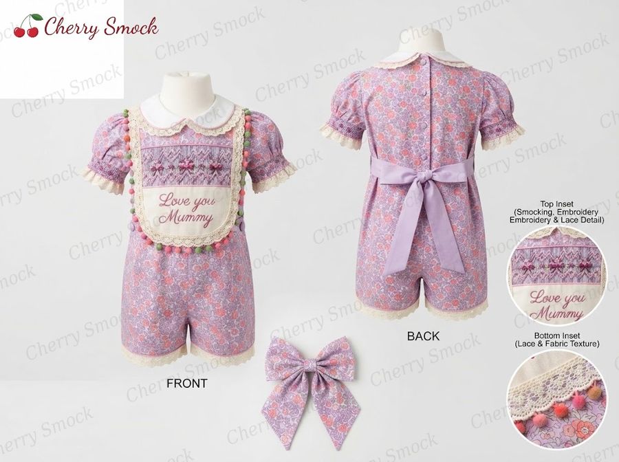 Cherrysmock Mother's Day Boys Hand-Smocked Romper Set – UK Heritage Collection #B02 (CS-UK2-MOTHERSDAY-B02)