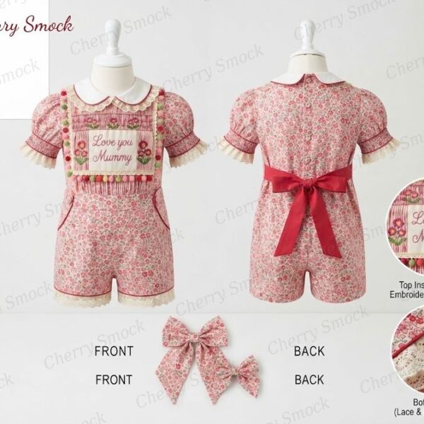 Cherrysmock Mother’s Day Boys Hand-Smocked Romper Set – UK Heritage Collection #B04 (CS-UK2-MOTHERSDAY-B04)