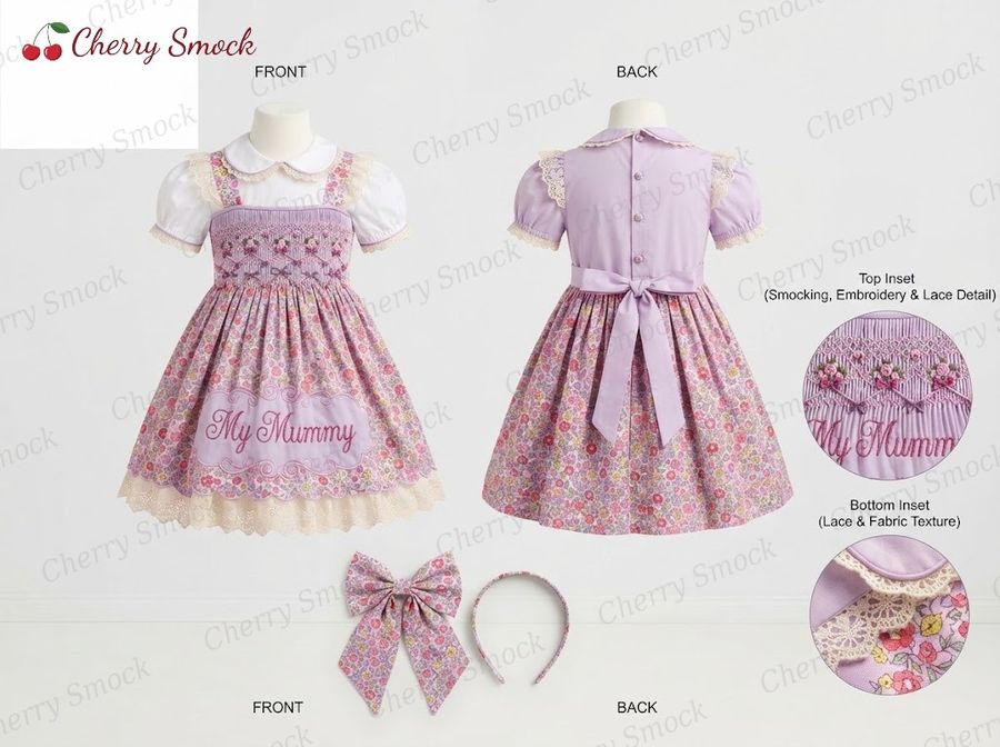 Cherrysmock Mother's Day Girls Hand-Smocked Dress – UK Heritage Collection #G05 (CS-UK2-MOTHERSDAY-G05)