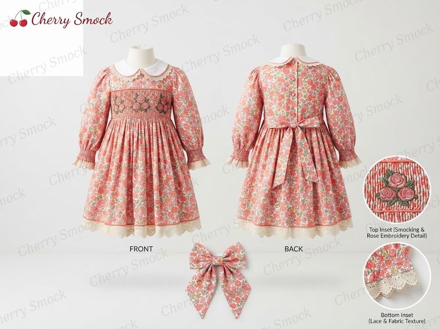 Cherrysmock Mother's Day Girls Hand-Smocked Dress – UK Heritage Collection #G06 (CS-UK2-MOTHERSDAY-G06)