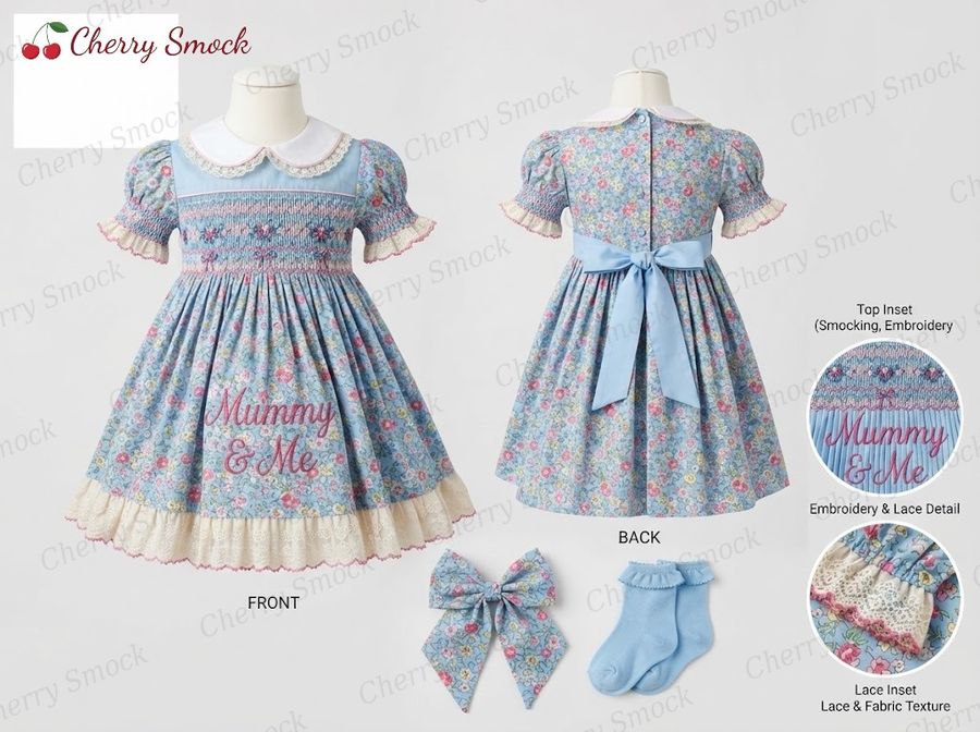 Cherrysmock Mother's Day Girls Hand-Smocked Dress – UK Heritage Collection #G08 (CS-UK2-MOTHERSDAY-G08)